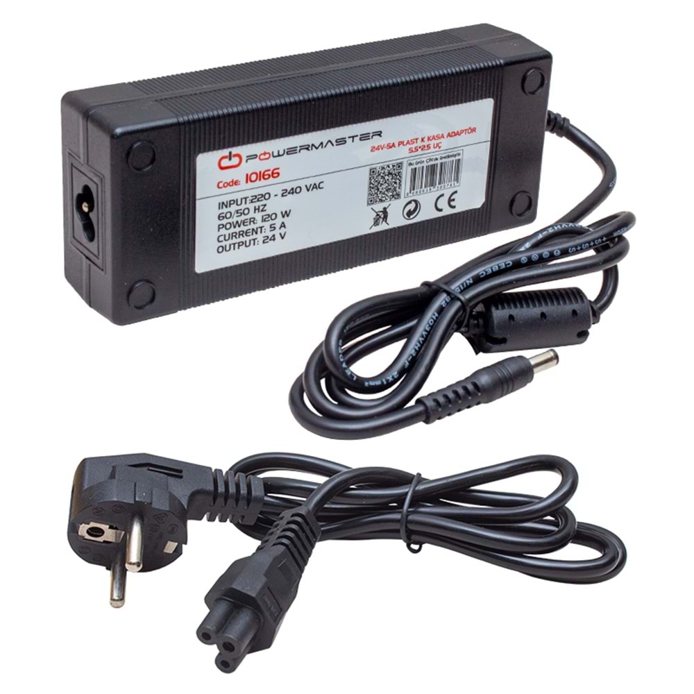 POWERMASTER PM-10166 24 VOLT - 5 AMPER - 120 WATT 5.5*2.5 UÇLU PLASTİK KASA MASAÜSTÜ ADAPTÖR