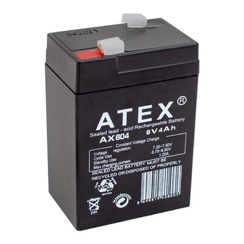 ATEX AKÜ 6 VOLT 4 AMPER AX-604 IŞILDAK AKÜSÜ (70 X 48 X 101 MM)
