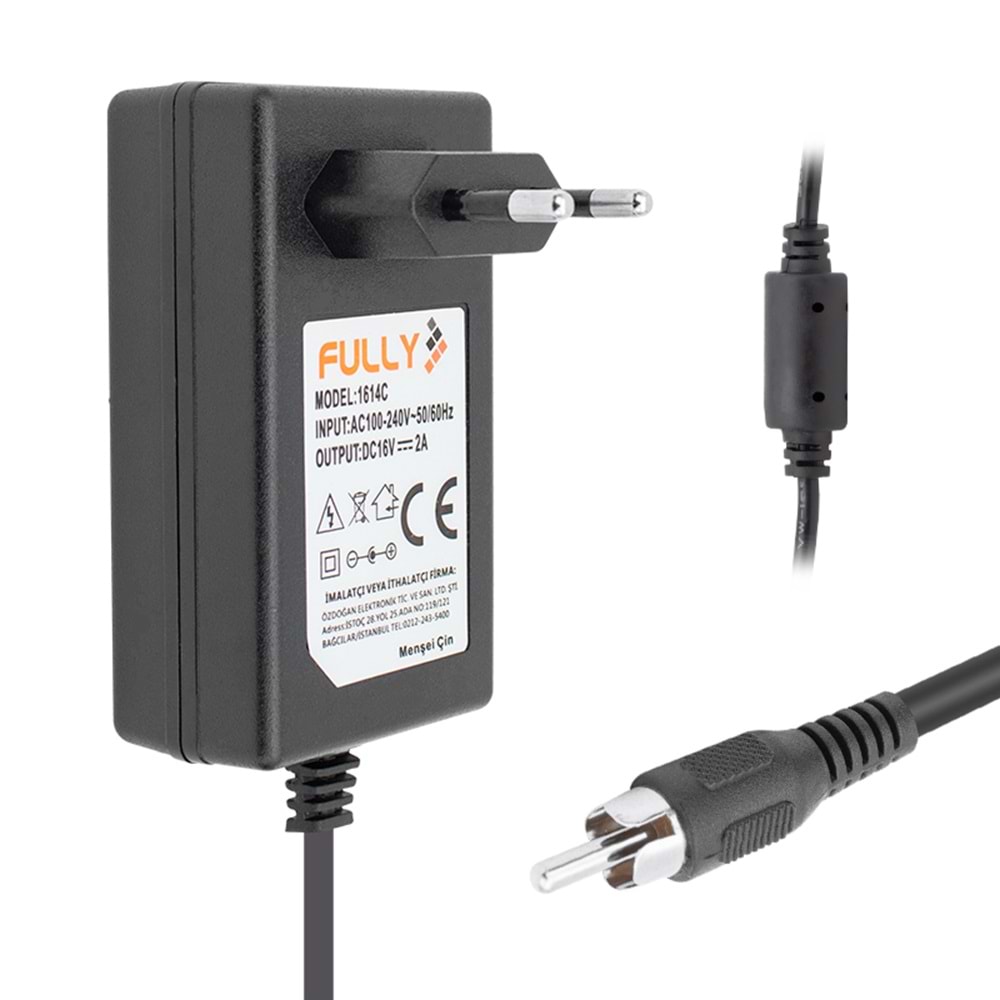 FULLY 16 VOLT- 2 A- TOS RCA UÇLU PRİZ TİPİ SANTRAL ADAPTÖRÜ