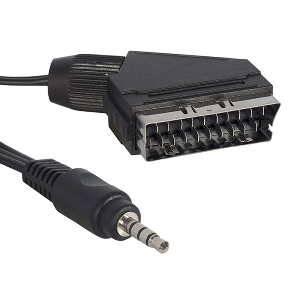 ELEKTROMER 3.5 MM STEREO ERKEK/SCART KABLO 1.2 METRE KISA JACK UYDU ALICISI AV KABLO HD CİHAZ AV KABLO