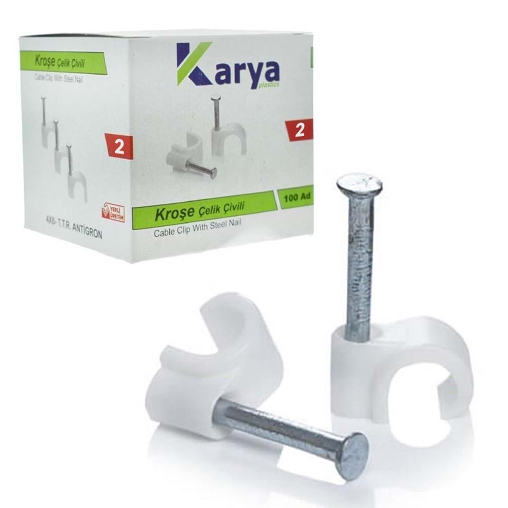 KARYA 2 NUMARA ÇELİK ÇİVİLİ 6 MM KROŞE (100'LÜ PAKET)(DATA - ANTEN KABLOLARI İÇİN)