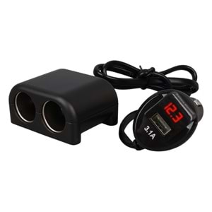 OLESSON 1641 12-24V TEK USB GİRİŞLİ 120W 80CM KABLOLU DİJİTAL VOLTAJ EKRANLI 2'Lİ ARAÇ ÇAKMAK ÇOKLAYICI