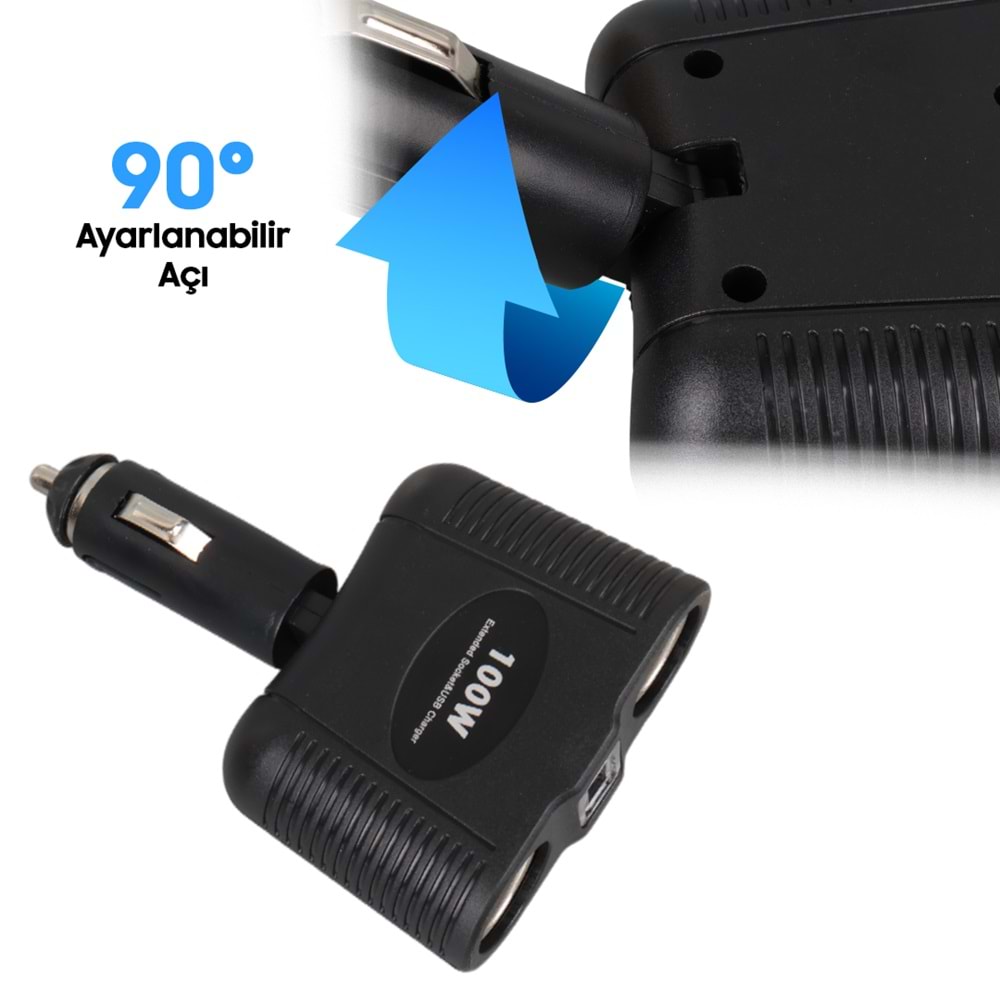 OLESSON 1646 12-24V TEK USB GİRİŞLİ 100W ÇİFTLİ ARAÇ ÇAKMAK ÇOKLAYICI