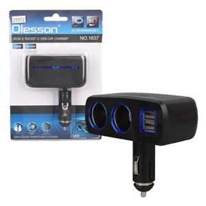 OLESSON 1637 12-24V ÇİFT USB GİRİŞLİ 120W 2'Lİ ARAÇ ÇAKMAK ÇOKLAYICI