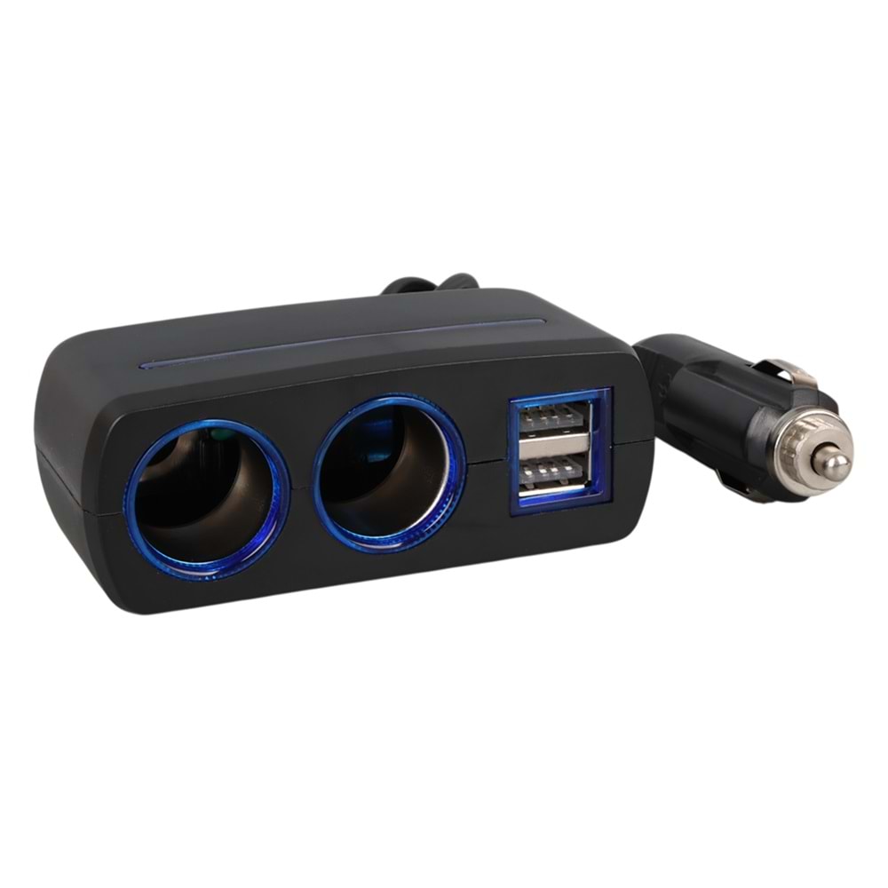 OLESSON 1638 12-24V ÇİFT USB GİRİŞLİ 120W 80 CM KABLOLU 2'Lİ ARAÇ ÇAKMAK ÇOKLAYICI