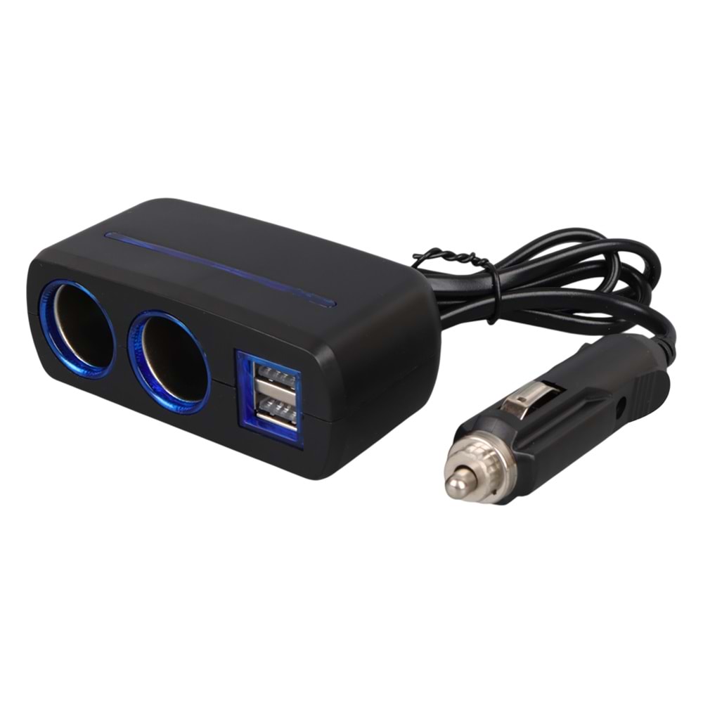 OLESSON 1638 12-24V ÇİFT USB GİRİŞLİ 120W 80 CM KABLOLU 2'Lİ ARAÇ ÇAKMAK ÇOKLAYICI