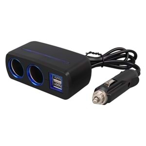 OLESSON 1638 12-24V ÇİFT USB GİRİŞLİ 120W 80 CM KABLOLU 2'Lİ ARAÇ ÇAKMAK ÇOKLAYICI