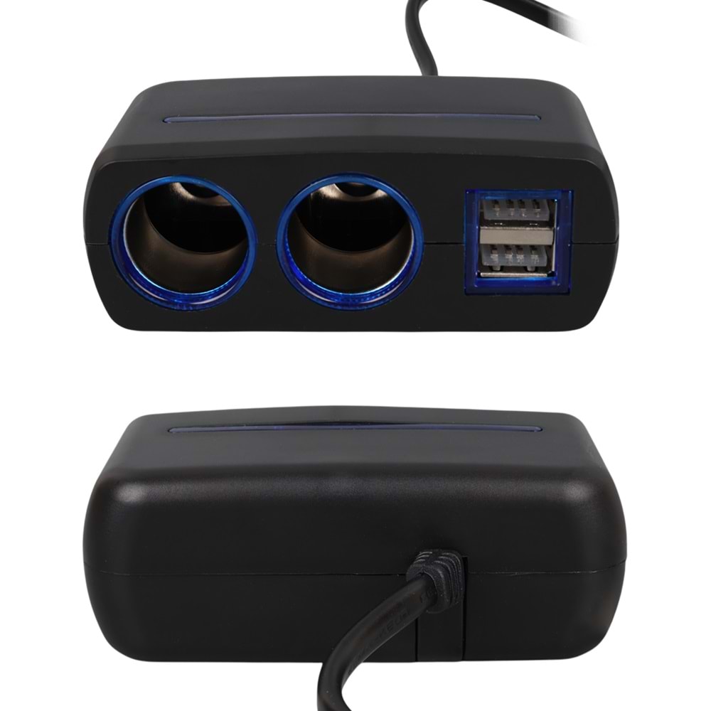 OLESSON 1638 12-24V ÇİFT USB GİRİŞLİ 120W 80 CM KABLOLU 2'Lİ ARAÇ ÇAKMAK ÇOKLAYICI