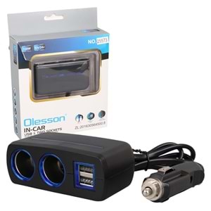 OLESSON 1638 12-24V ÇİFT USB GİRİŞLİ 120W 80 CM KABLOLU 2'Lİ ARAÇ ÇAKMAK ÇOKLAYICI