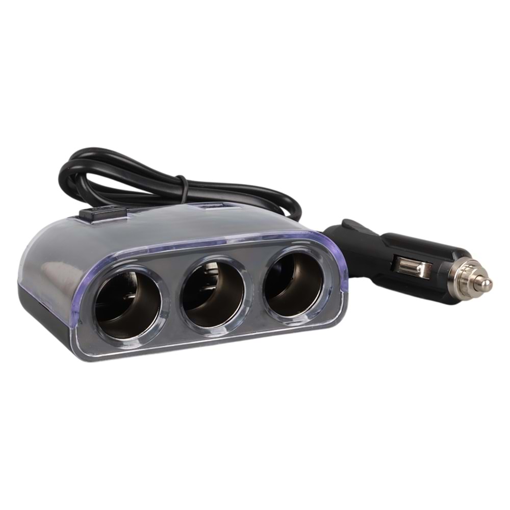 OLESSON 1505 12-24V ÇİFT USB GİRİŞLİ 120W 80CM KABLOLU 3'LÜ ARAÇ ÇAKMAK ÇOKLAYICI