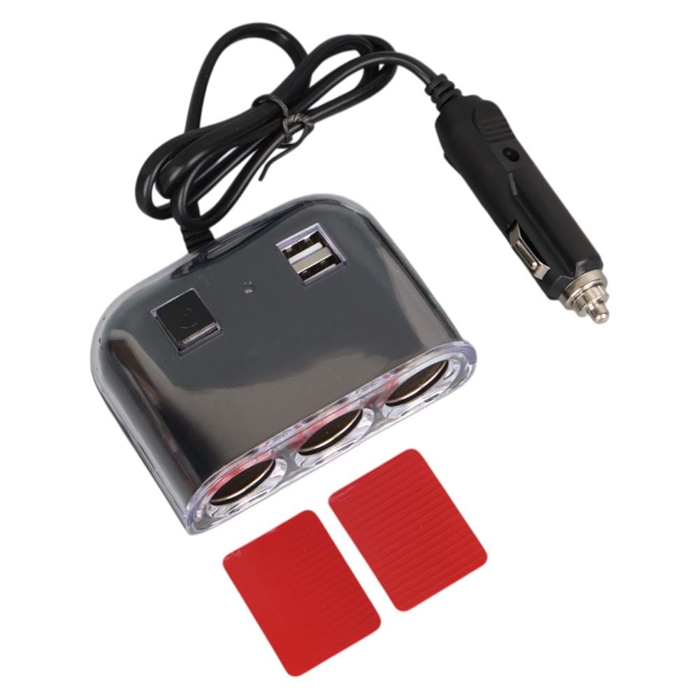 OLESSON 1505 12-24V ÇİFT USB GİRİŞLİ 120W 80CM KABLOLU 3'LÜ ARAÇ ÇAKMAK ÇOKLAYICI