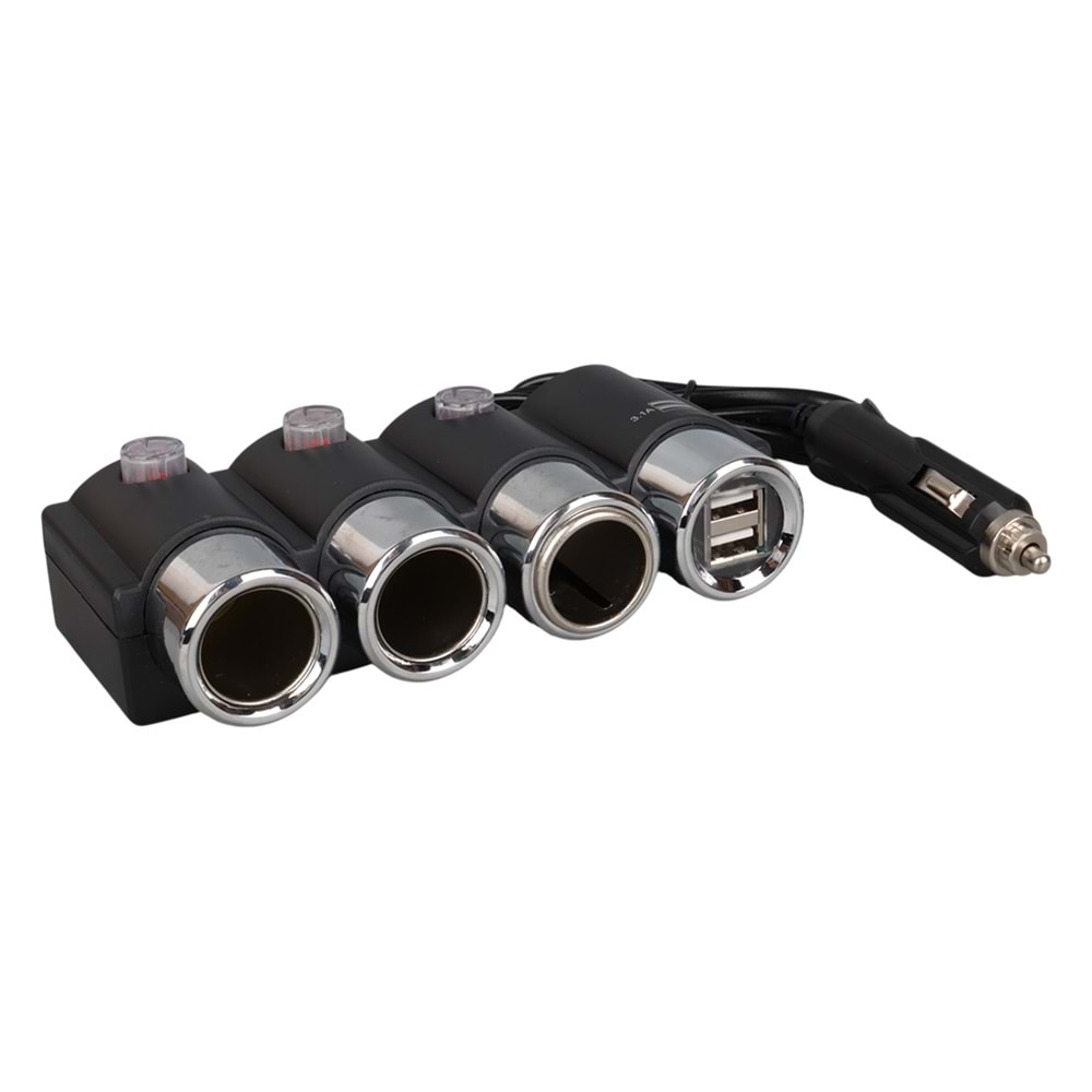 OLESSON 1508 12-24V ÇİFT USB GİRİŞLİ 120W 80CM KABLOLU 3'LÜ ARAÇ ÇAKMAK ÇOKLAYICI