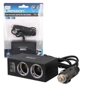 OLESSON 1522 12-24V TEK USB GİRİŞLİ 120W 80CM KABLOLU 2'Lİ ARAÇ ÇAKMAK ÇOKLAYICI