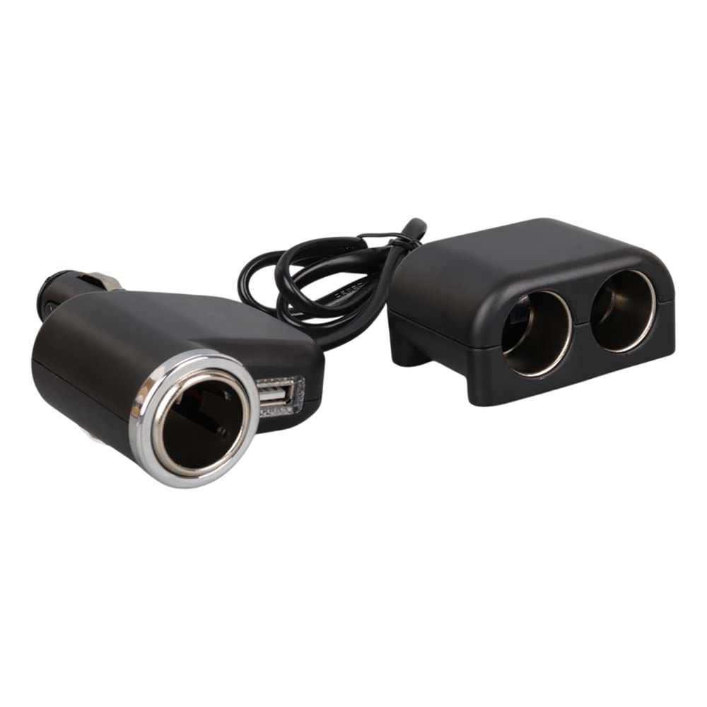 OLESSON 1526 12-24V TEK USB GİRİŞLİ 120W 80 CM KABLOLU 3'LÜ ARAÇ ÇAKMAK ÇOKLAYICI 65X60X35MM