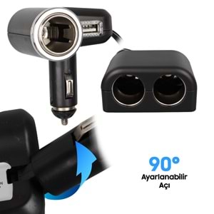 OLESSON 1526 12-24V TEK USB GİRİŞLİ 120W 80 CM KABLOLU 3'LÜ ARAÇ ÇAKMAK ÇOKLAYICI 65X60X35MM