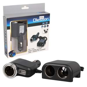 OLESSON 1526 12-24V TEK USB GİRİŞLİ 120W 80 CM KABLOLU 3'LÜ ARAÇ ÇAKMAK ÇOKLAYICI 65X60X35MM