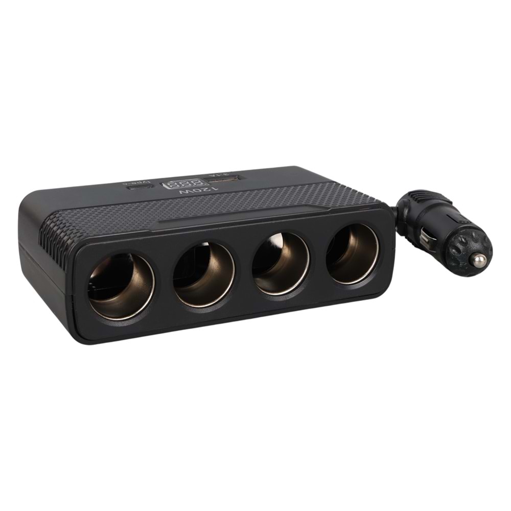 OLESSON 2014 12-24V 4'LÜ TYPE-C + USB'Lİ 120W 80 CM KABLOLU ARAÇ ÇAKMAK ÇOKLAYICI