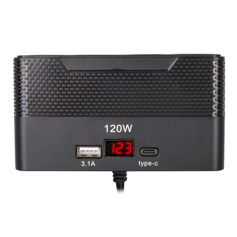 OLESSON 2014 12-24V 4'LÜ TYPE-C + USB'Lİ 120W 80 CM KABLOLU ARAÇ ÇAKMAK ÇOKLAYICI