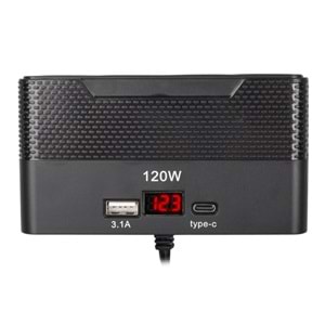 OLESSON 2014 12-24V 4'LÜ TYPE-C + USB'Lİ 120W 80 CM KABLOLU ARAÇ ÇAKMAK ÇOKLAYICI