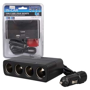 OLESSON 2014 12-24V 4'LÜ TYPE-C + USB'Lİ 120W 80 CM KABLOLU ARAÇ ÇAKMAK ÇOKLAYICI