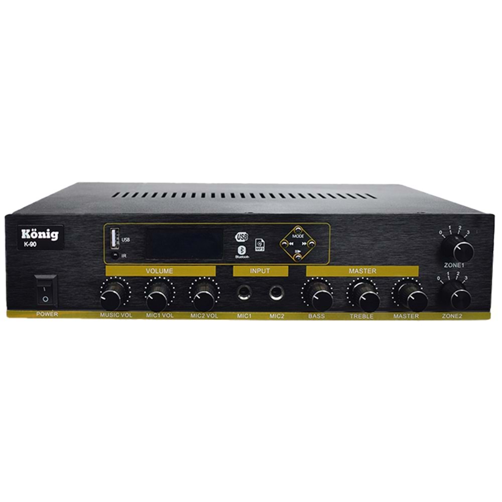 KÖNİG K-90 - 100 WATT USB/BLUETOOTH/2 BÖLGELİ 2 MİK GİRİŞ TRAFOLU ANFİ