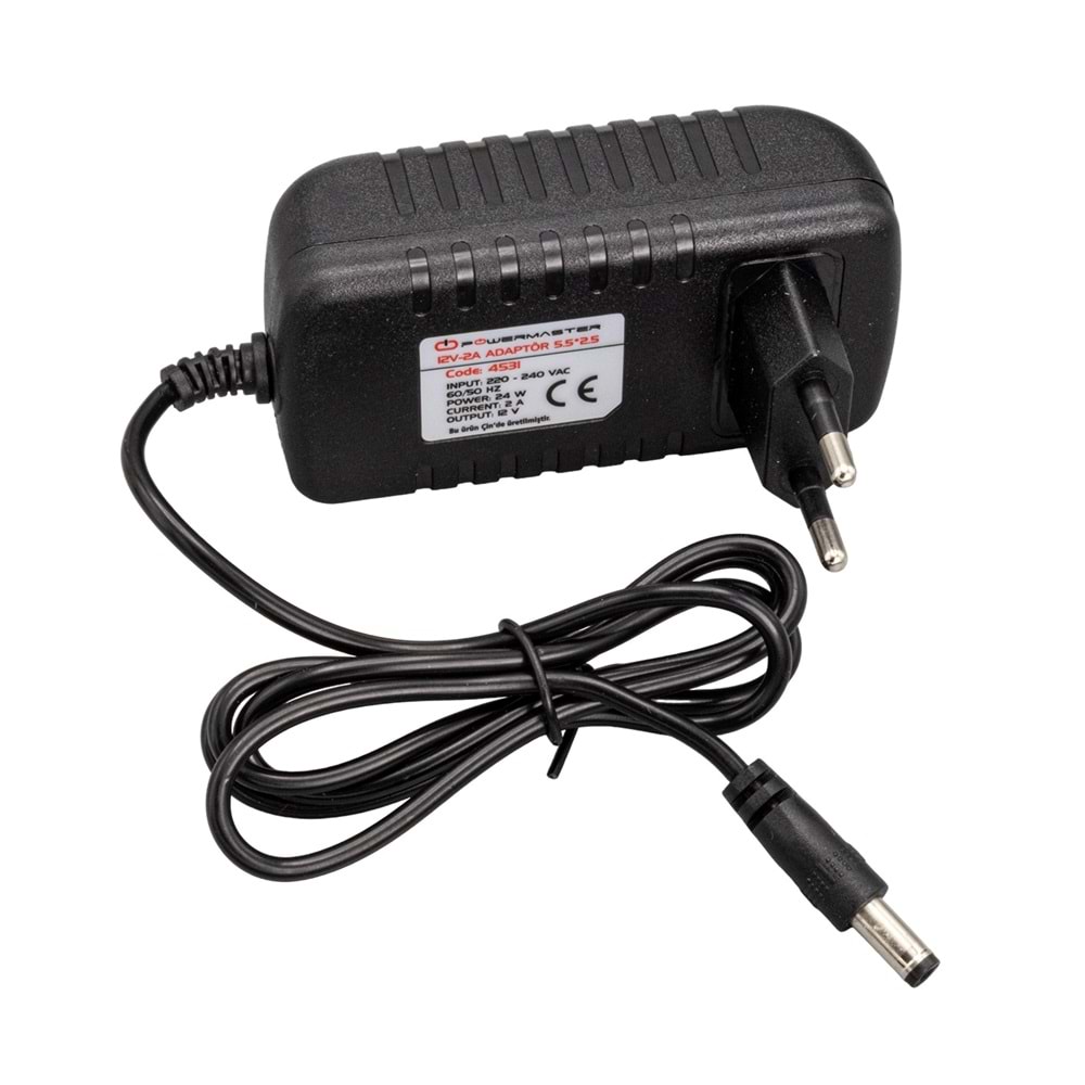 POWERMASTER PM-4531 12 VOLT - 2 AMPER PLASTİK KASA PRİZ TİPİ ADAPTÖR 5.5*2.5 UÇ
