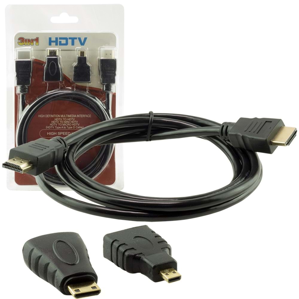 POWERMASTER HDMI KABLO 1.5 METRE 3LÜ SET (MICRO HDMI HDMI*MİNİ HDMI HDMI)