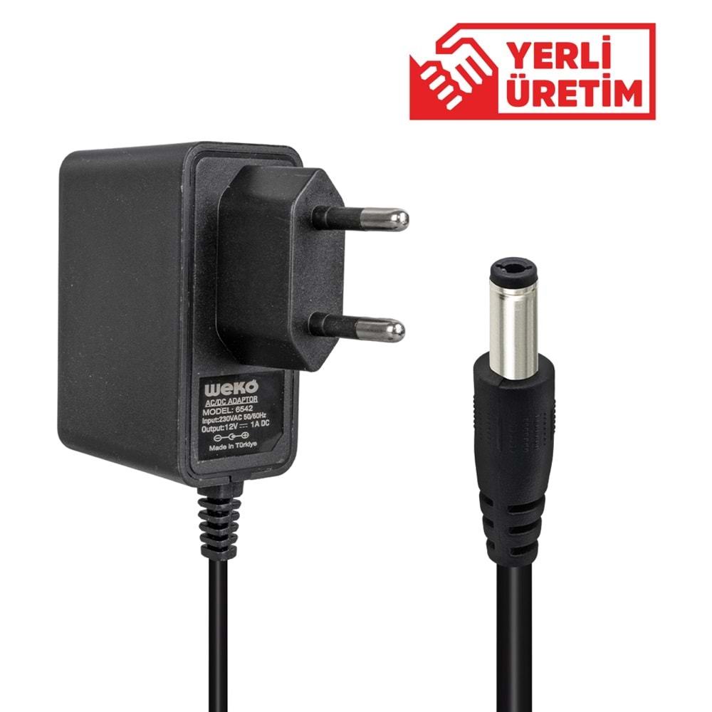 WEKO 12 VOLT - 1 AMPER 5.5*2.5 UÇLU PLASTİK KASA PRİZ TİP ADAPTÖR KUTUSUZ YERLİ ÜRETİM