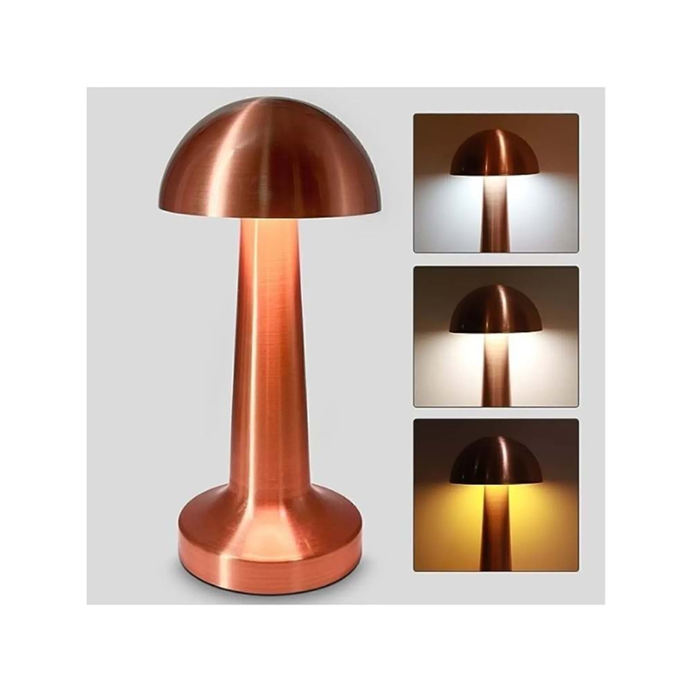 GVN-160-C 3 Işık Renkli Şarjlı Dim Edilebilir Mantar Masa LambasıBronz Renk