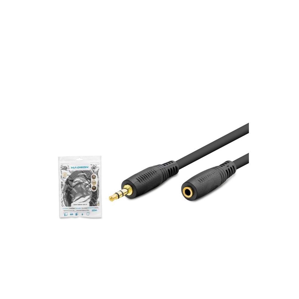 HADRON HDX1020 AUX3.5 (M) TO AUX3.5 (F) KABLO 2LINE GOLD 5M SİYAH