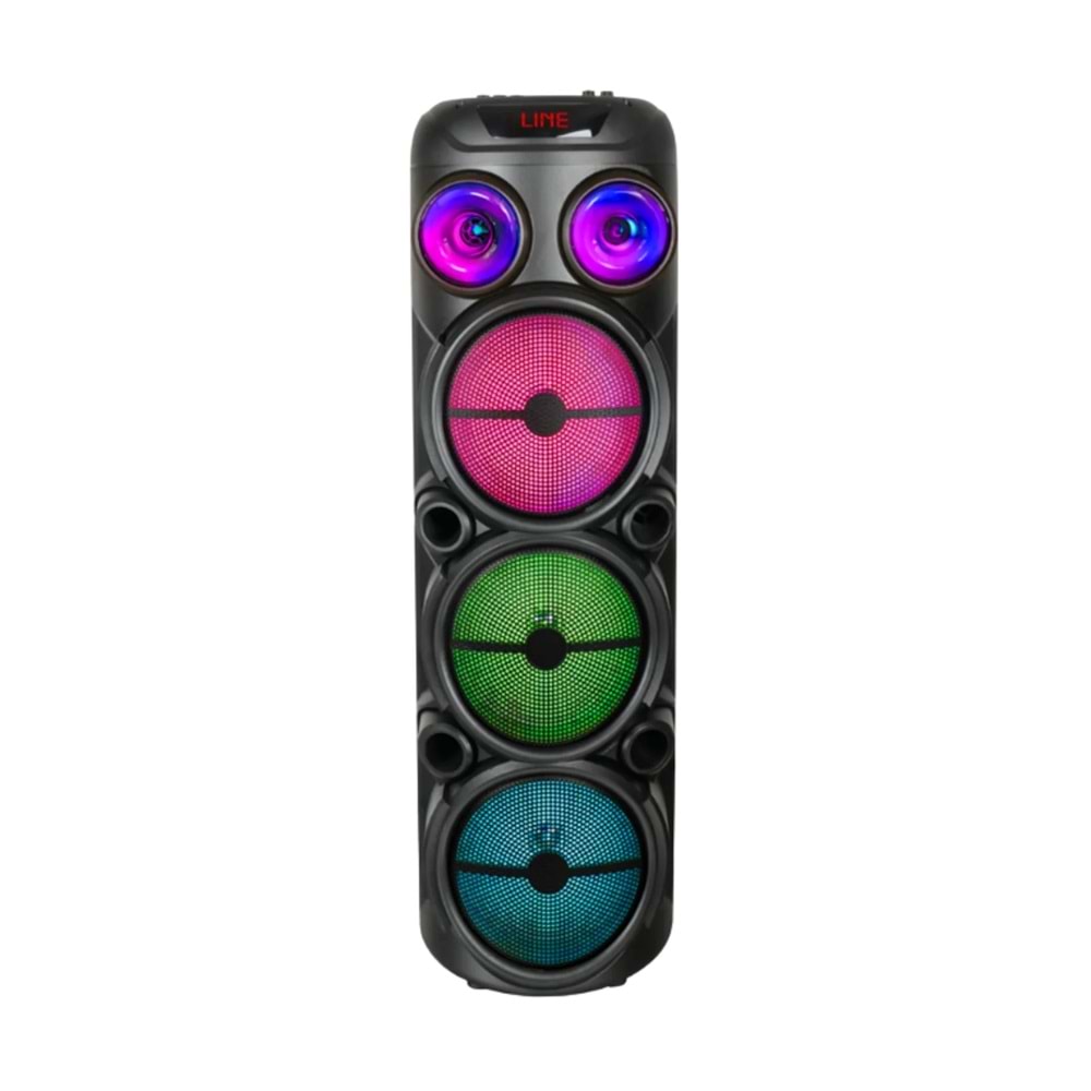 HEPU HP-974 Partybox Hoparlör – 20W Güç, 3 x 8” Woofer, RGB Işık Efektleri, Kablosuz Mikrofonlu