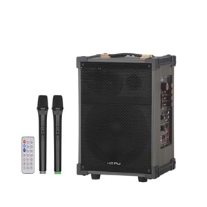 HEPU HP-976 Partybox Bluetooth Hoparlör – 8” Woofer, 40W Güç, 2 Kablosuz Mikrofon + Kumanda, TWS Destekli