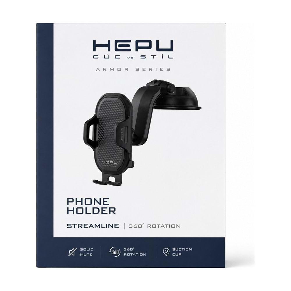 HEPU HP-AA03 Armor Araç İçi Telefon Tutucu – Güçlü Vantuzlu, 360° Dönebilen Tasarım