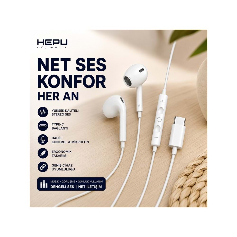 Hepu Titan Series HP-TK03 Type-C Kablolu Kulak Içi Kulaklık - 13MM Sürücülü Yüksek Kaliteli Stereo Ses Mikrofonlu ve Ergonomik