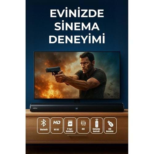 HEPU HP-TV05 Soundbar Kablosuz Ev Sinema Sistemi Stereo Hd Ses Kalitesi 80W LED Ekranlı