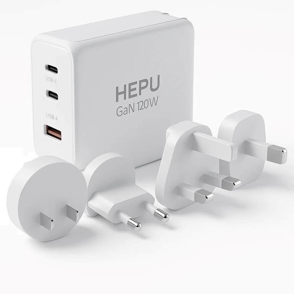 HEPU HP306 240W GaN Seyahat Adaptörü – 4 Farklı Ülke Uyumlu Başlık