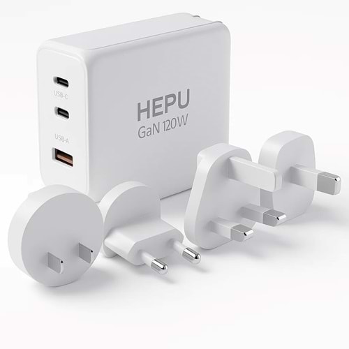 HEPU HP306 240W GaN Seyahat Adaptörü – 4 Farklı Ülke Uyumlu Başlık