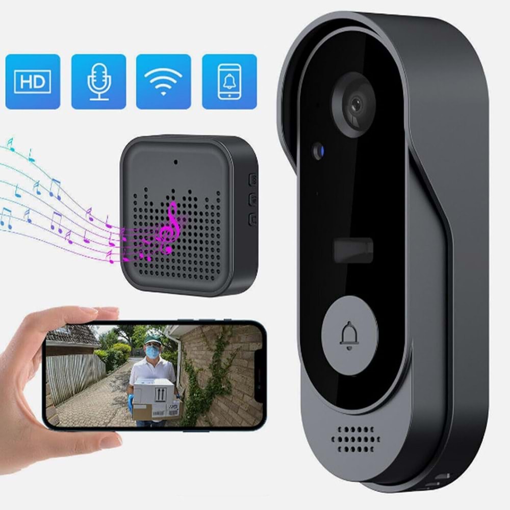 Kameralı Kablosuz Kapı Zili, Kablosuz Görüntülü Kapı Zili - Hareket Algılama Ziyaretçi Uyarıları Daire Ev için İki Yönlü Konuşma