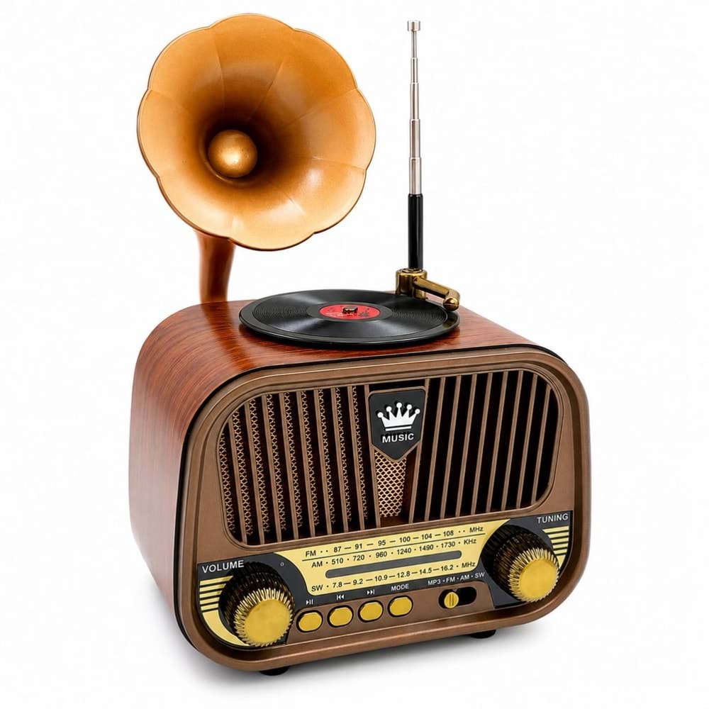 GLR MD-1319BT Nostaljik Plak Çalar Görünümlü Bluetooth Radyo Hoparlör