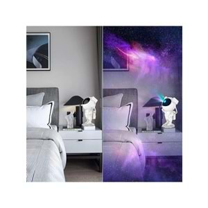 Buffer® Uzaktan Kumandalı ve Zamanlayıcılı Farklı Renk Işık Modlu Astronot Projektör Gece Lambası